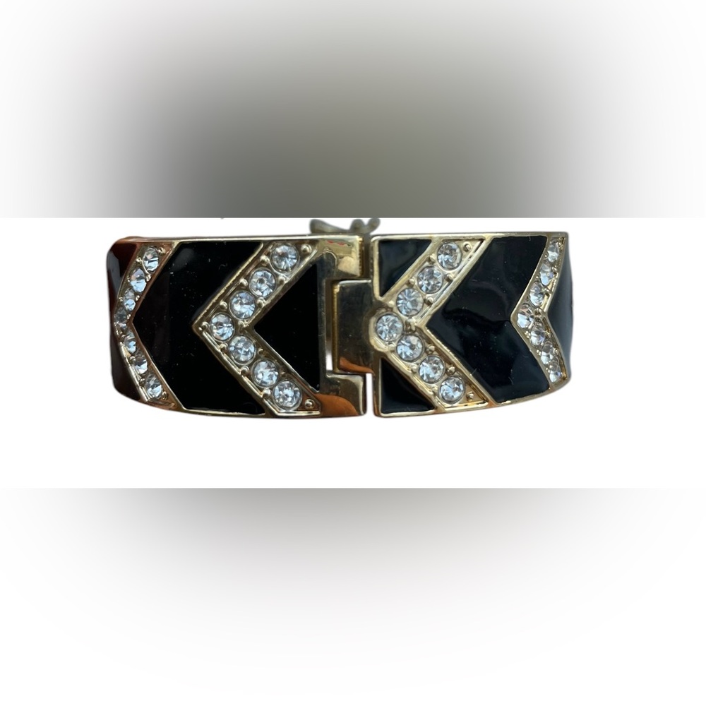ANN TAYLOR Art Deco Gold-Tone Chevron Statement Cuff Hinge Bangle Bracelet - Picture 3 of 13